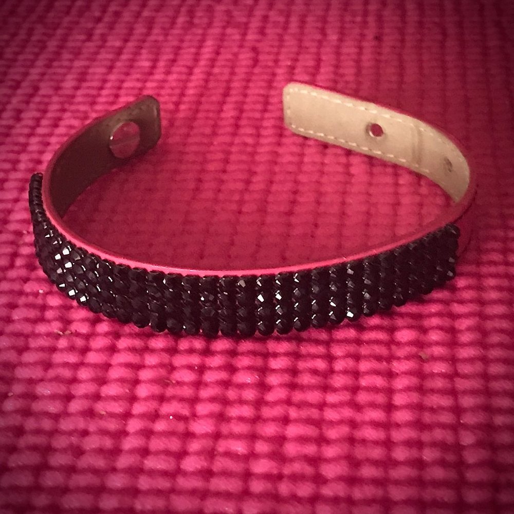 Swarovski Magenta Leather Bracelet +Black Crystals
